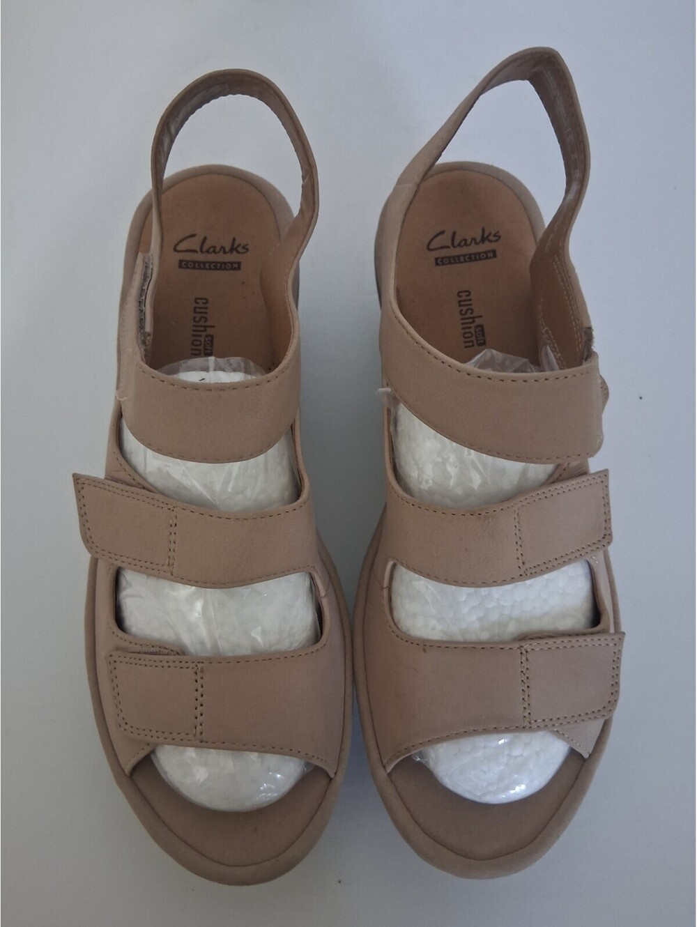 Clarks Women's Neutral Nubuck Triple Strap Wedge Cushioned Sandals, 8M